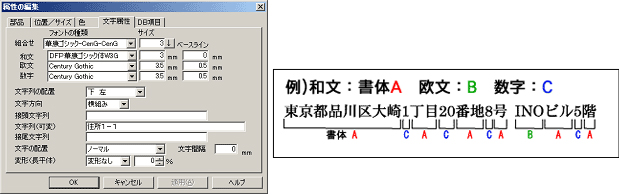 書体・サイズの混在指定